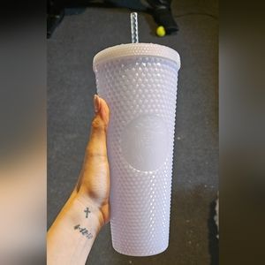 Starbucks VENTI Iridescent Studded Icy White Lilac Bling Tumbler NWT